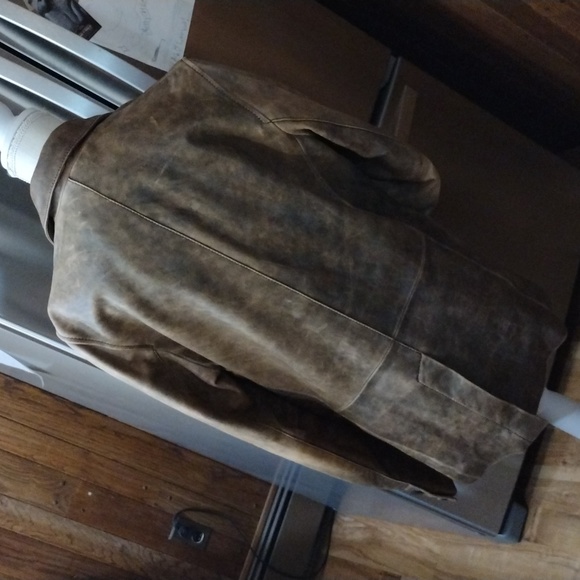 MEN'S M KENNETH COLE REACTION BROWN WASHED OUT AWESOME GRUNGE LOOK LEATHER COAT - Picture 3 of 16